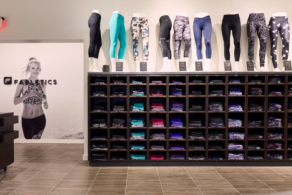 Leggings on display in a Fabletics store.