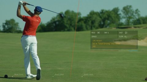 Player drives a shot, and in the upper right corner, the CRE shows insights on total driving