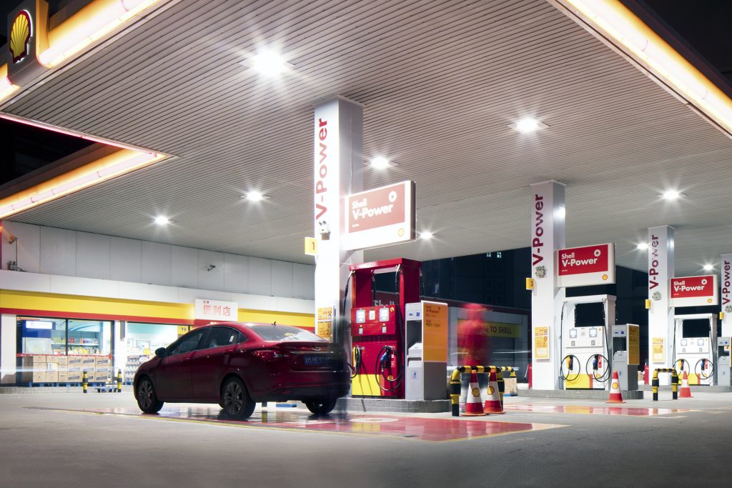 A shell gas station.