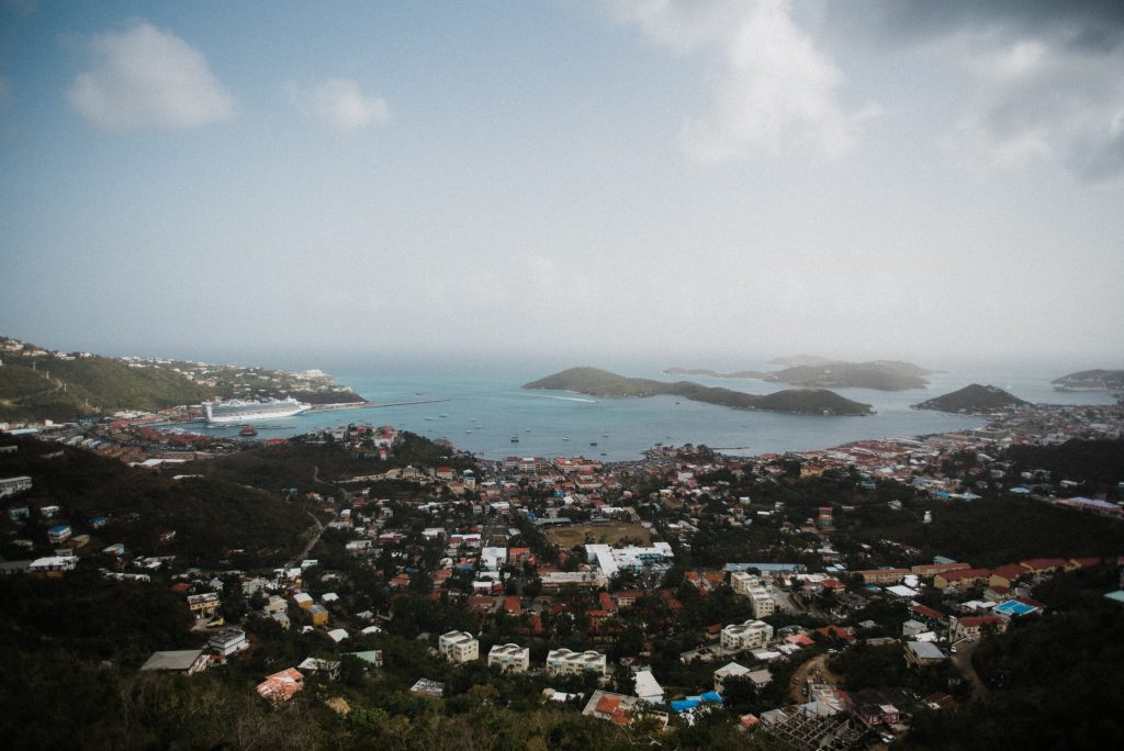 A scenic shot of the U.S. Virgin Islands from above. 