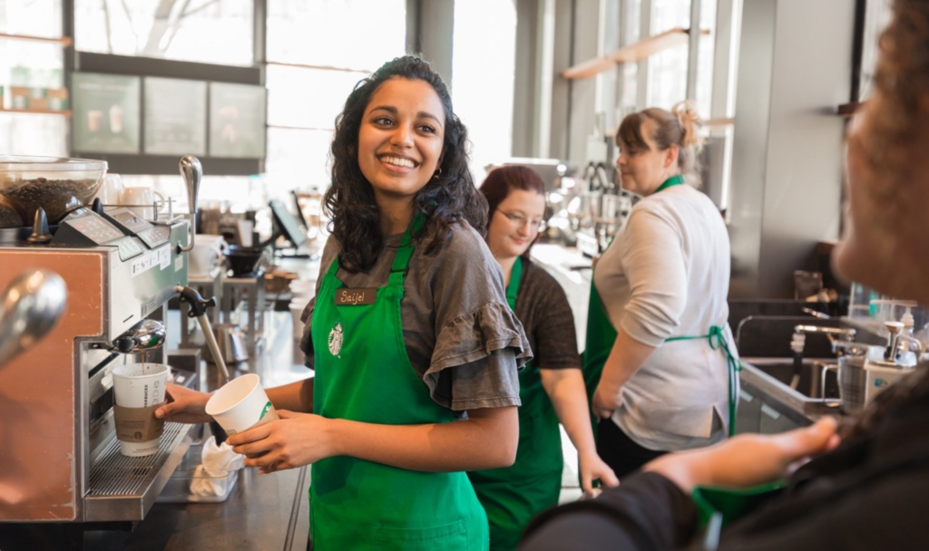 starbucks barista and customer