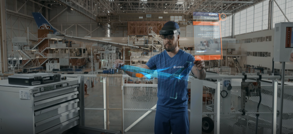 An Airbus engineer uses HoloLens.