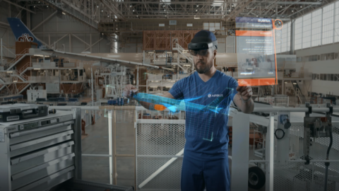 An Airbus engineer uses HoloLens.
