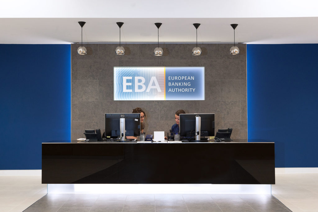 A reception desk at European Banking Authority headquarters.