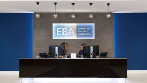A reception desk at European Banking Authority headquarters.