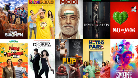 Collage of promotional posters for various original shows made by Indian video streaming company Eros Now.