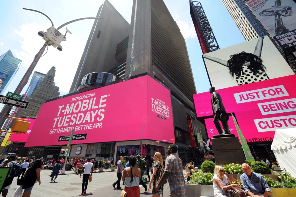 The exterior of the T-Mobile store in Times Square
