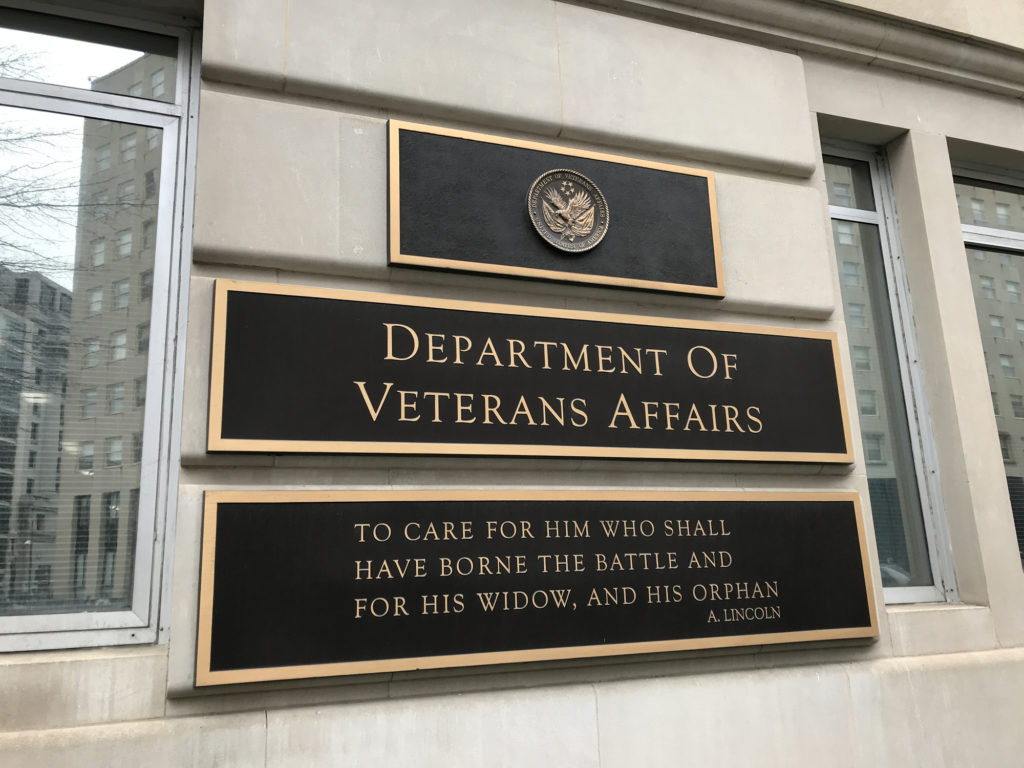 A Department of Veterans Affairs sign outside a building in Washington, D.C.