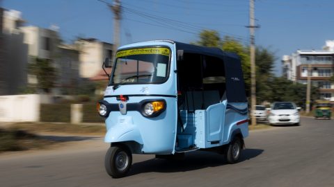 An electric rickshaw in India.