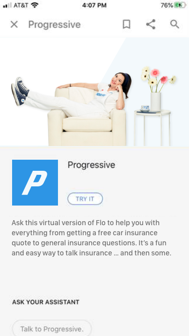 A screen shot of the Progressive Flo Chatbot user interface