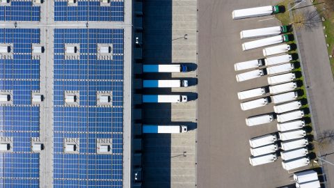 Solar panels on a distribution warehouse roof