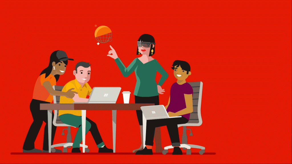 animated illustration of interns around a computer