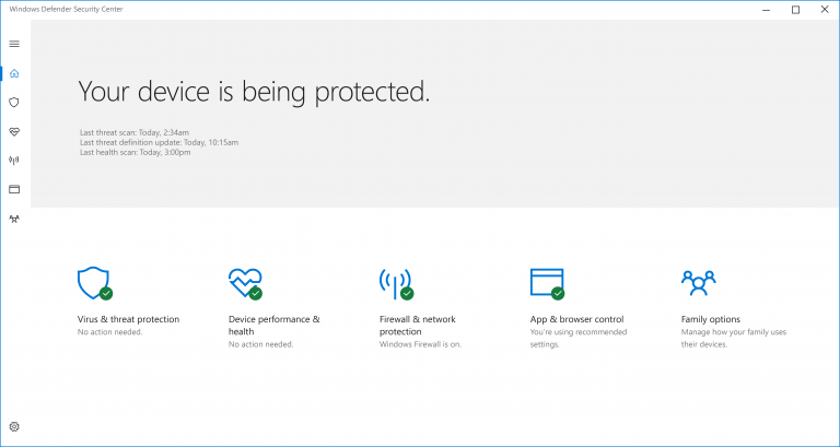 Creators Update: Windows Defender Security Center