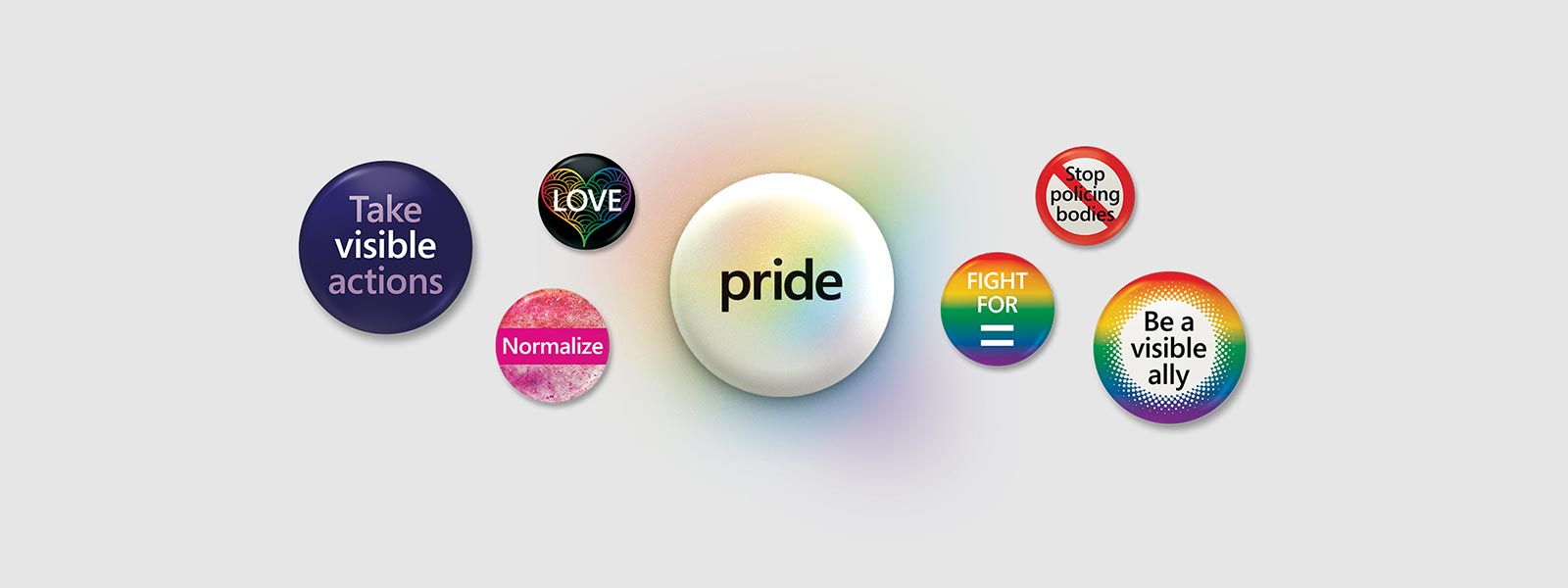 Different round logos with Pride statements