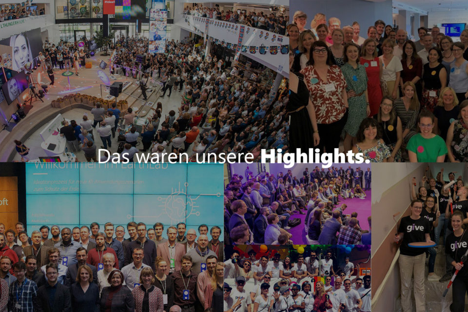 Collage von Gruppenbildern der Microsoft Events 2019