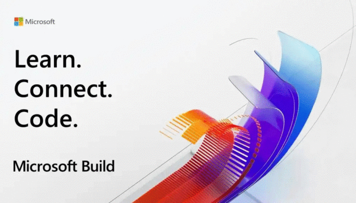 Microsoft Build Logo mit drei Schlagwörtern: Learn, Connect, Code.