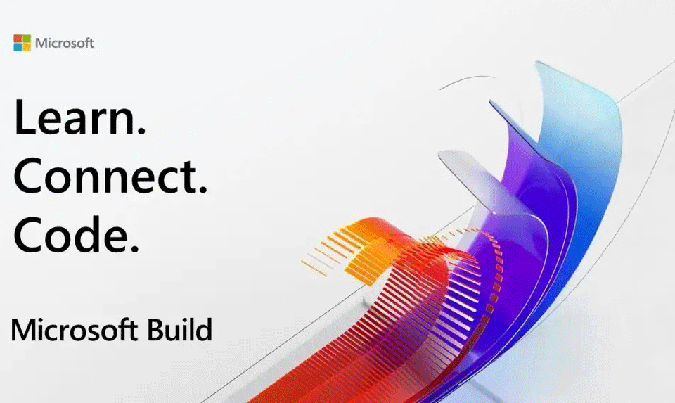 Microsoft Build Logo mit drei Schlagwörtern: Learn, Connect, Code.