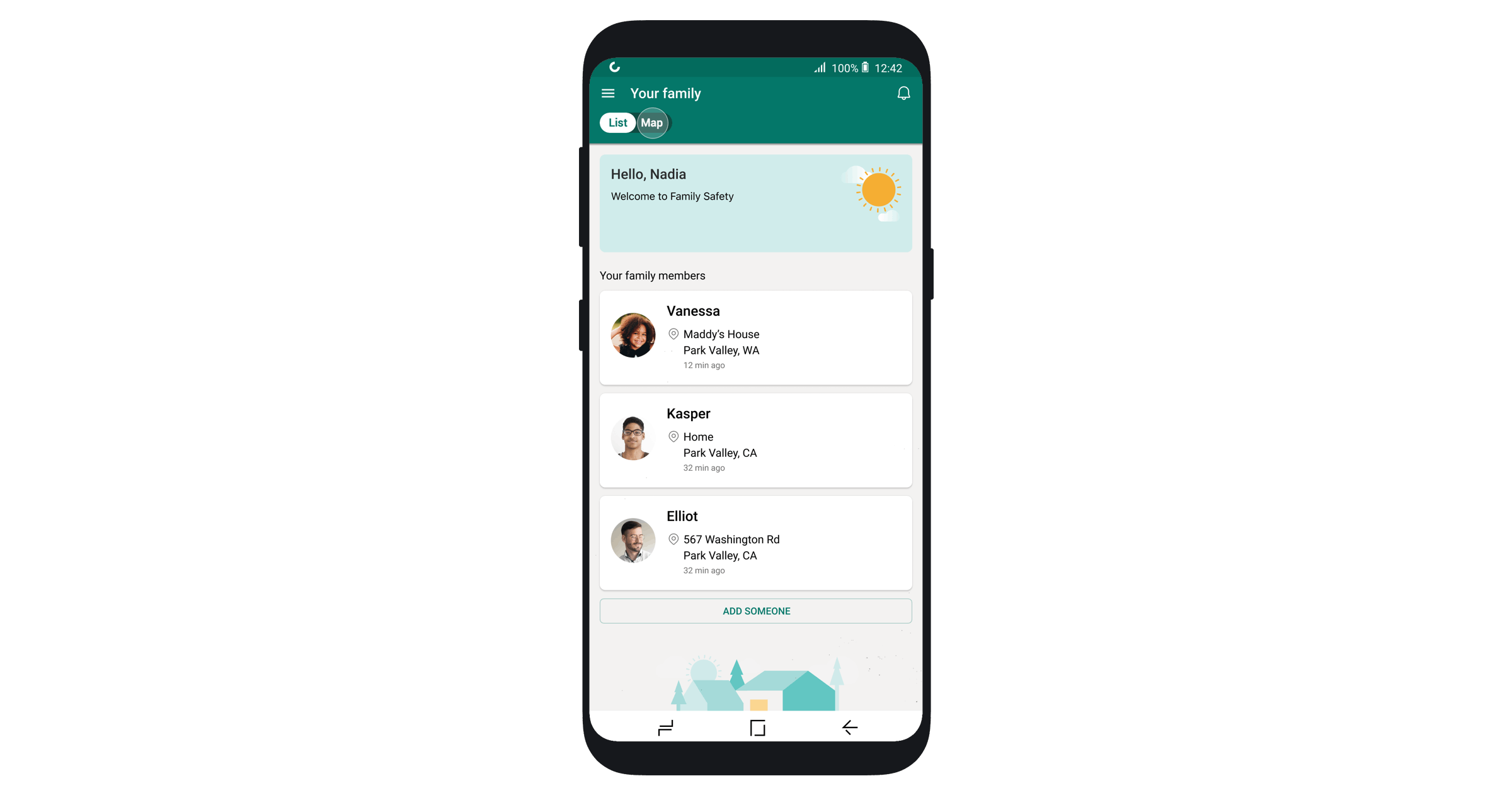 Der Screenshot die Standortfreigabe in der Familiy Safety-App.