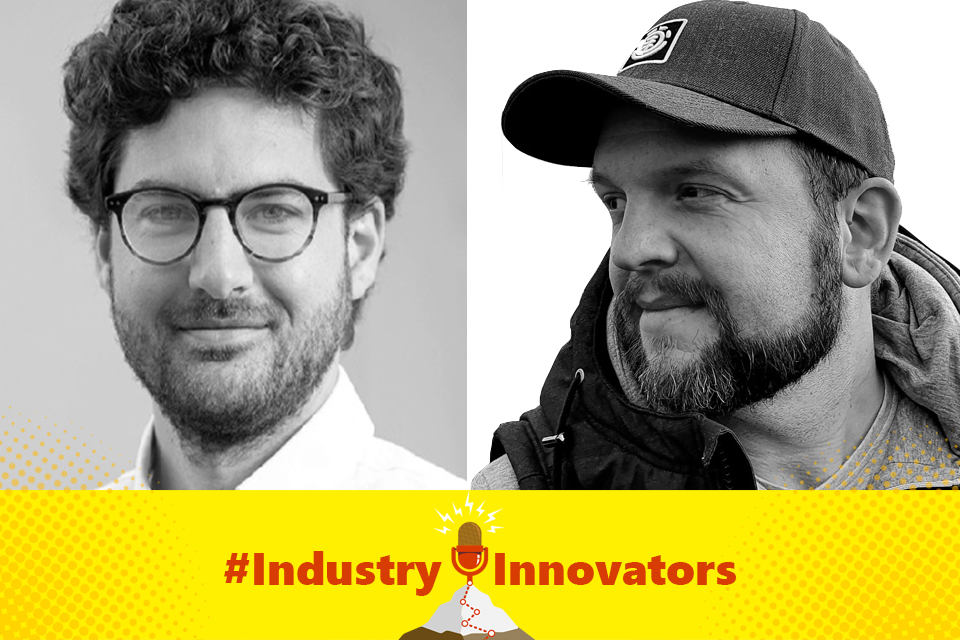 Profilbilder der Podcast-Gäste sowie #IndustryInnovators Logo