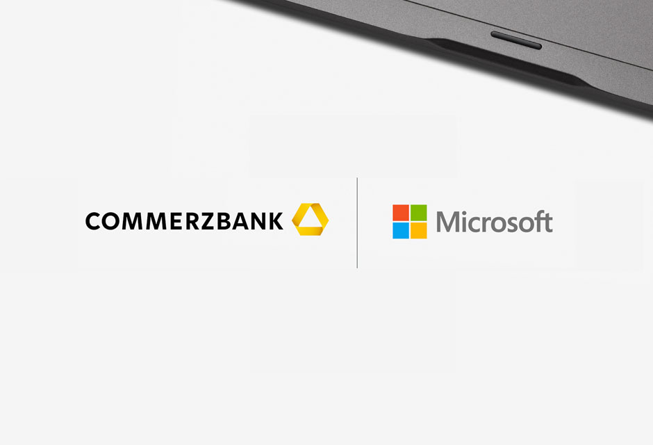 Commerzbank Logo und Microsoft Logo vor weißem Hintergrund