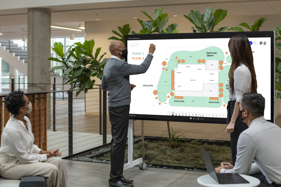 Surface Hub 2S 85 Zoll dient während eines Meetings als digitales Whiteboard