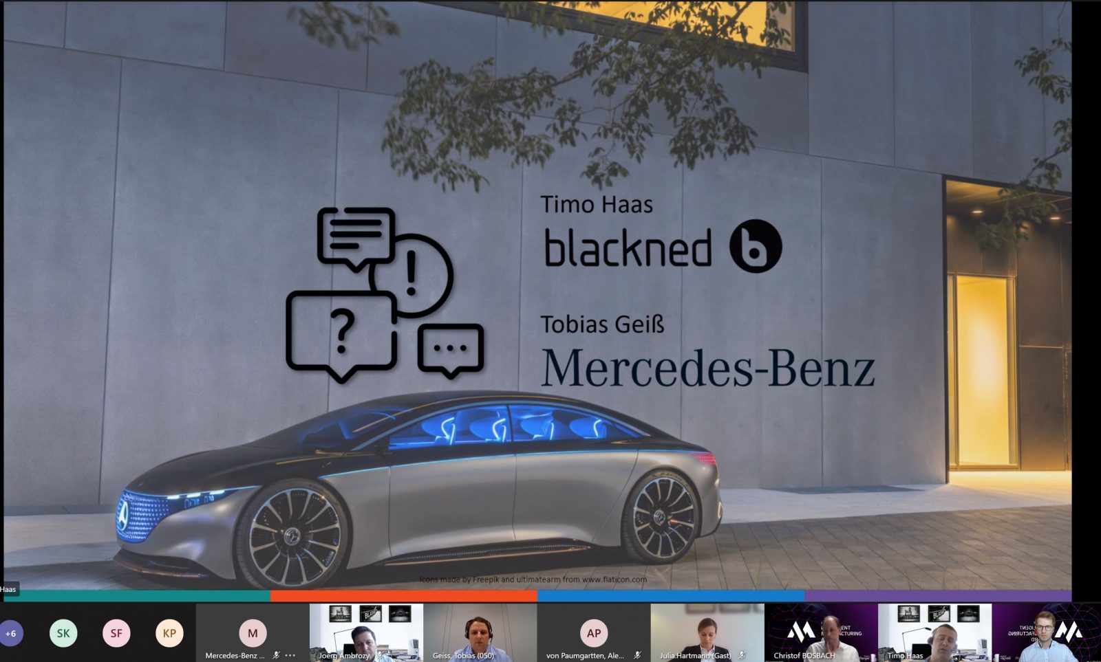 blackned und Mercedes-Benz beim virtuellen Pitch Day für den Microsoft Intelligent Manufacturing Award 2020 mit Roland Berger.