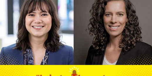 Die Podcast-Gäste Miriam Wohlfahrt und Kassandra Xavier Esteves werden auf dem Bild gezeigt, gemeinsam mit dem Industry innovators Podcast Logo