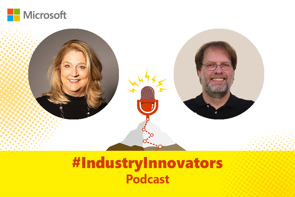 Die Podcast-Gäste Kerstin Lippke und Rainer Asbach sind abgebildet. Auf dem Bild ist außerdem das Podcast-Logo des #IndustryInnovators Podcast zu sehen.