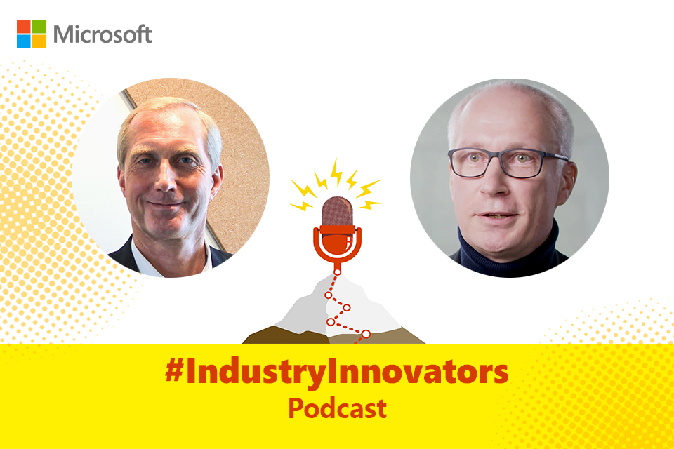 Die zwei Podcast-Gäste sowie das #IndustryInnovators Podcast Logo sind abgebildet