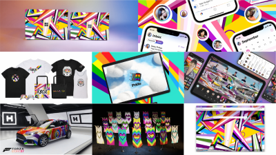 Eine Kollage aus Fotos von verschiedenen Microsoft-Produkten im Pride-Design