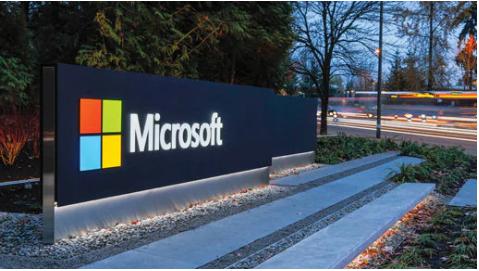 Unternehmenslogo am Standort der Microsoft Corporation