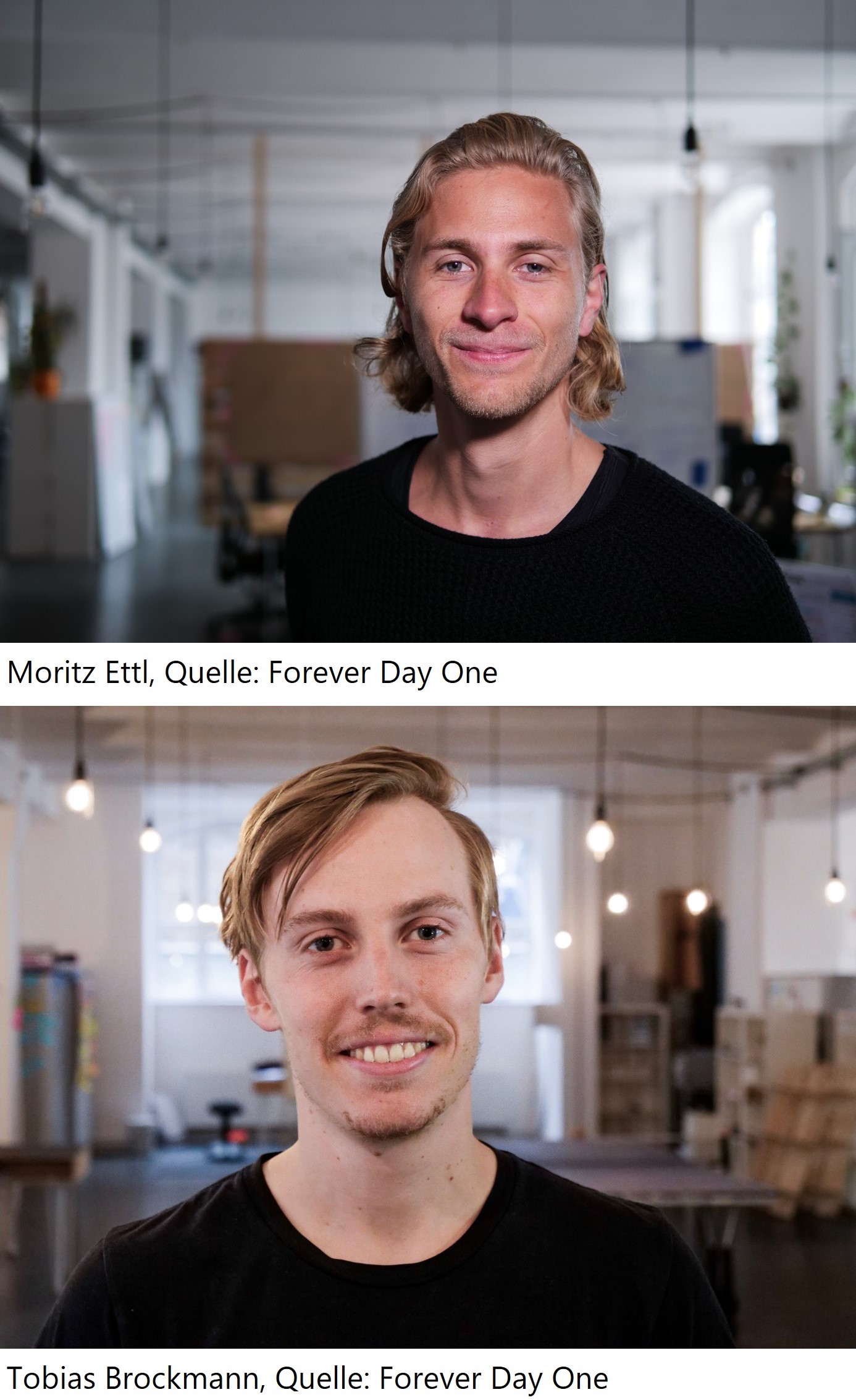 Zwei Porträts, oben ist Moritz Ettl und unten Tobias Brockmann von Forever Day One zu sehen