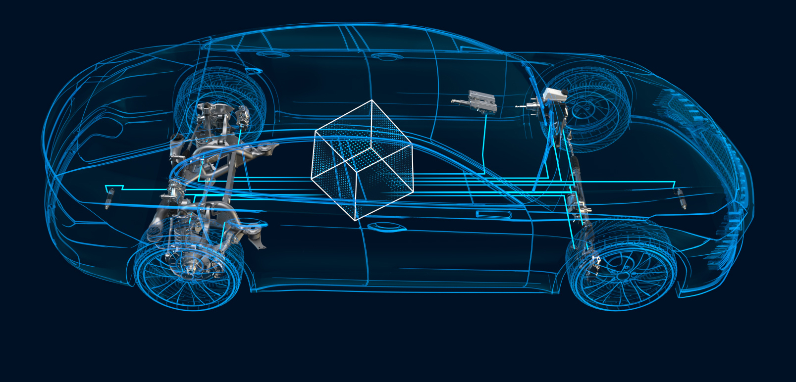 Representación digital del chasis de un auto