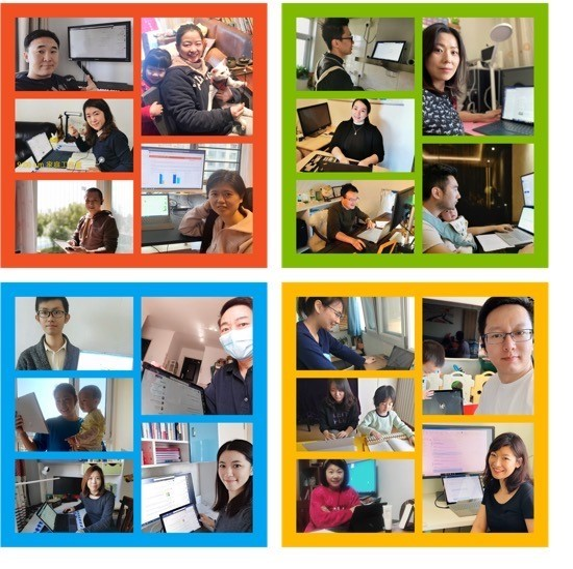 Zheng y sus compañeros de equipo de Microsoft en China colaboran de cerca mientras trabajan de manera remota.
