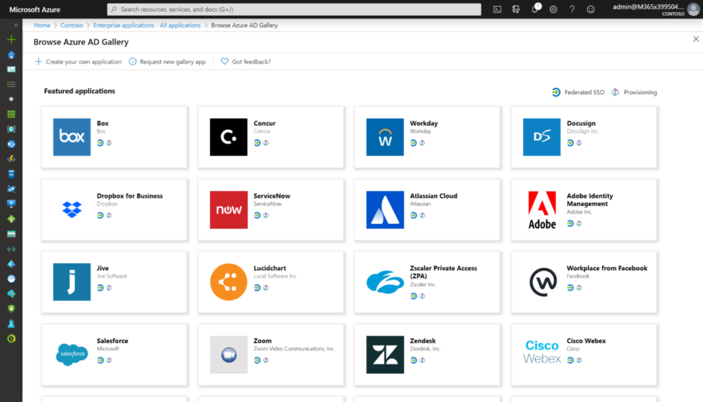Captura de pantalla que muestra aplicaciones en la Azure AD Gallery.