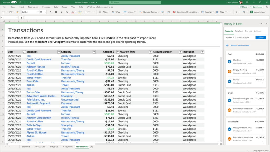 Imagen de una lista de transacciones monetarias dentro de Excel.
