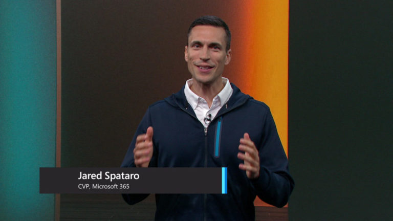 Jared Spataro, vicepresidente corporativo para Microsoft 365, en el evento virtual Ignite.