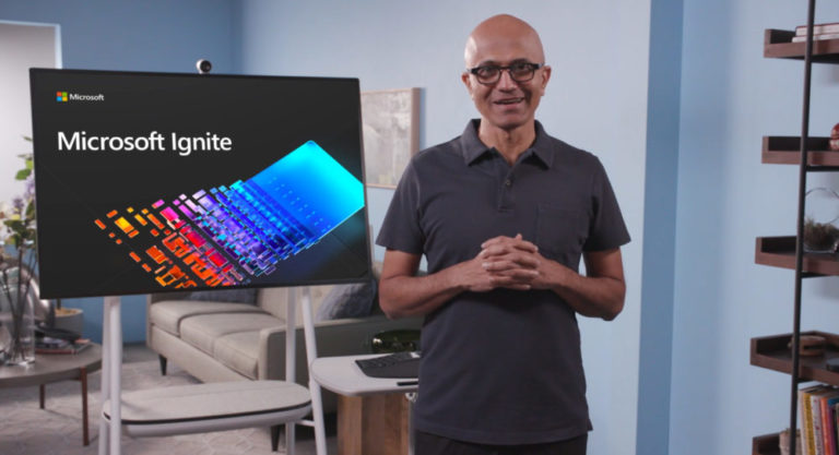 Satya Nadella, CEO de Microsoft, habla de manera virtual con los asistentes a Microsoft Ignite 2020.