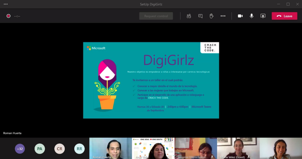 Captura de pantalla de evento virtual DigiGirlz 2020