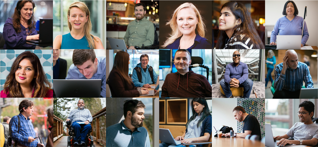 Un collage de empleados de Microsoft