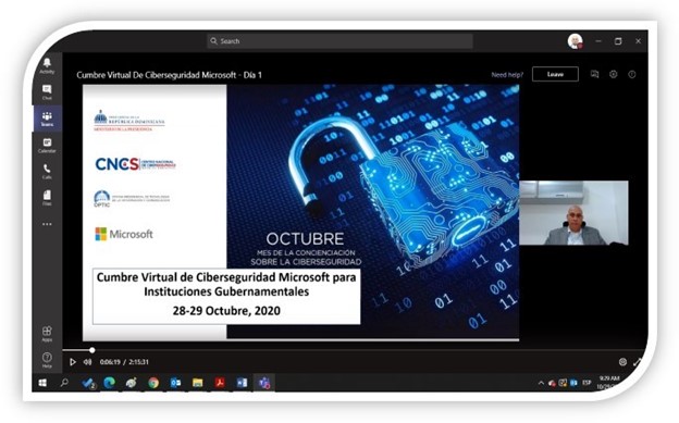 Captura de pantalla de la Cumbre Virtual de Ciberseguridad Microsoft 2020