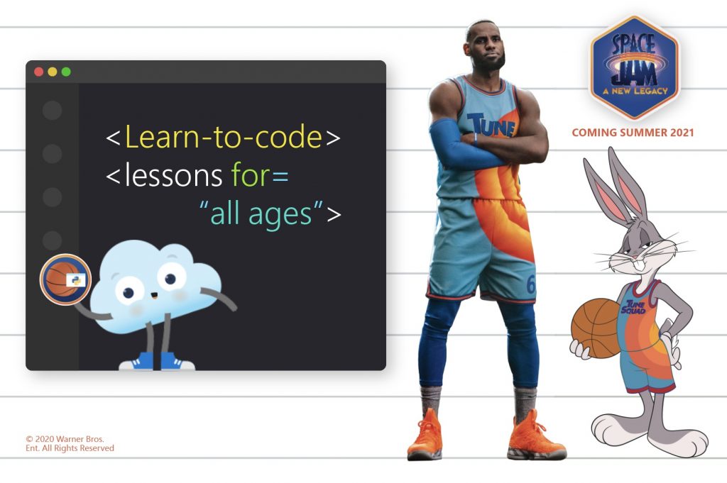 LeBron y Bugs Bunny junto al avatar de Learn to Code