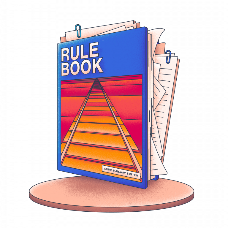 Ilustración del libro de reglas de los trenes