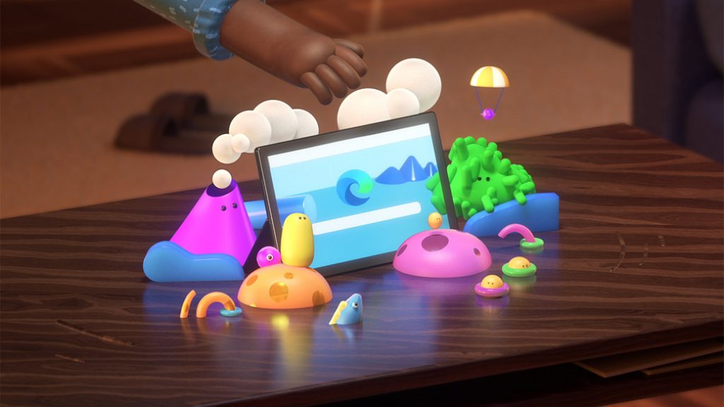 Ilustración de la mano de un niño hacia la computadora sobre una mesa
