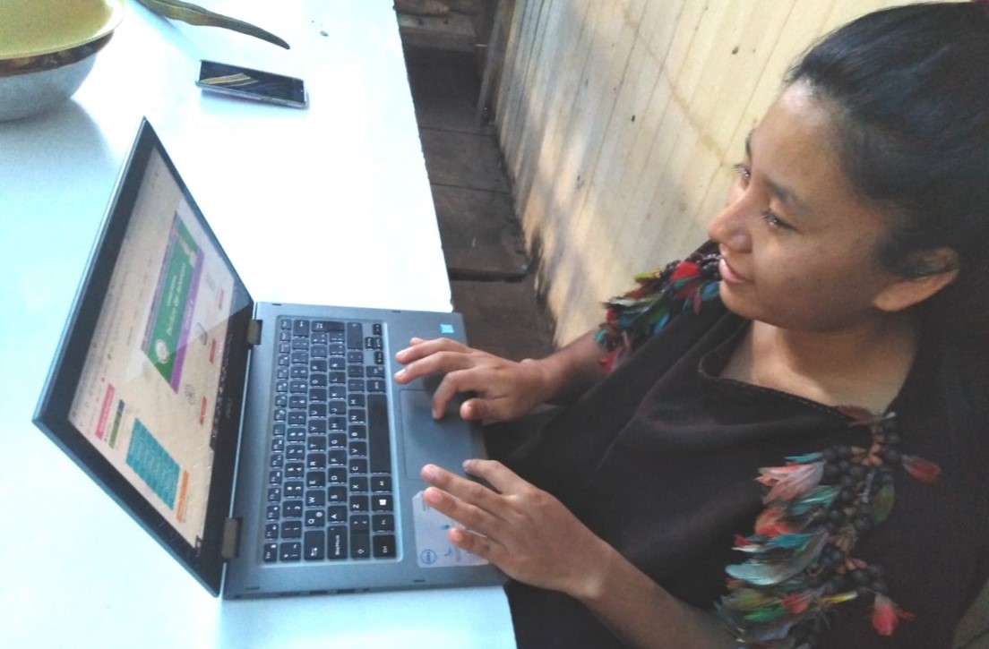 Mujer trabaja en una laptop