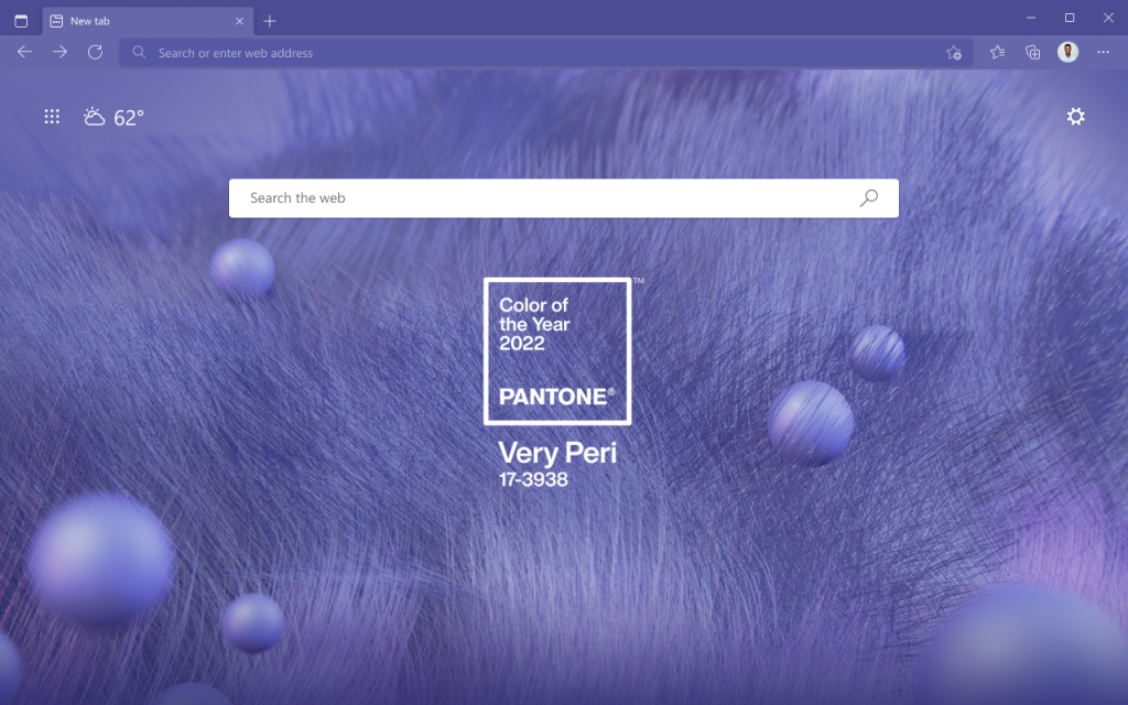 PANTONE Very Peri aparece en un nuevo tema del navegador Edge.