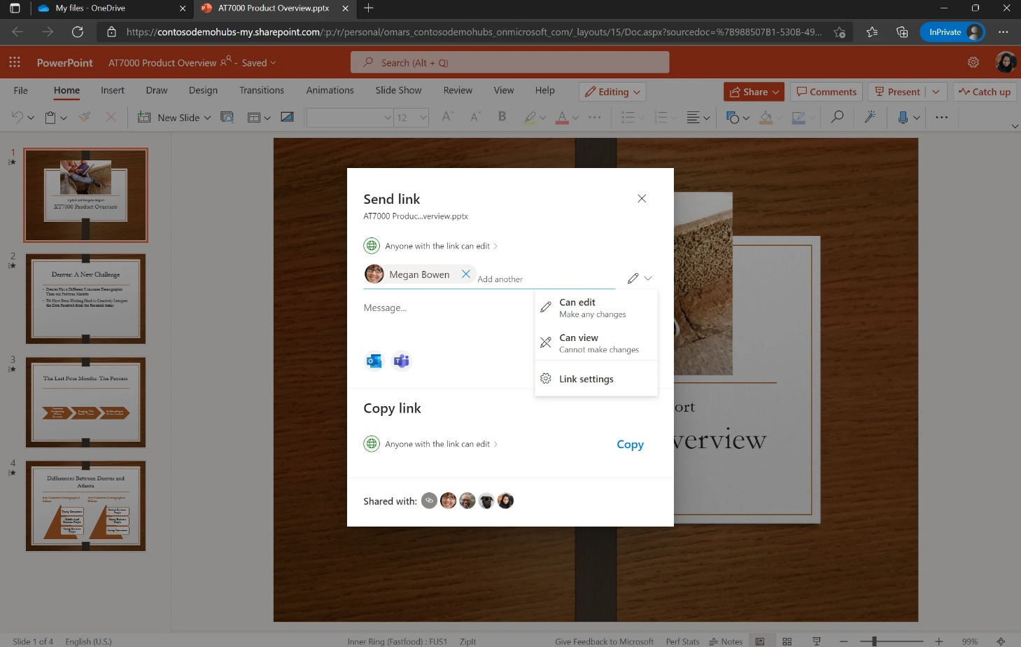 Experiencia de uso compartido de PowerPoint consistente con la de OneDrive.