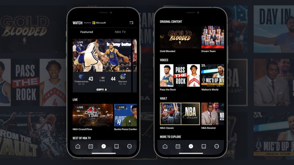 Una captura de pantalla de la nueva aplicación de la NBA.