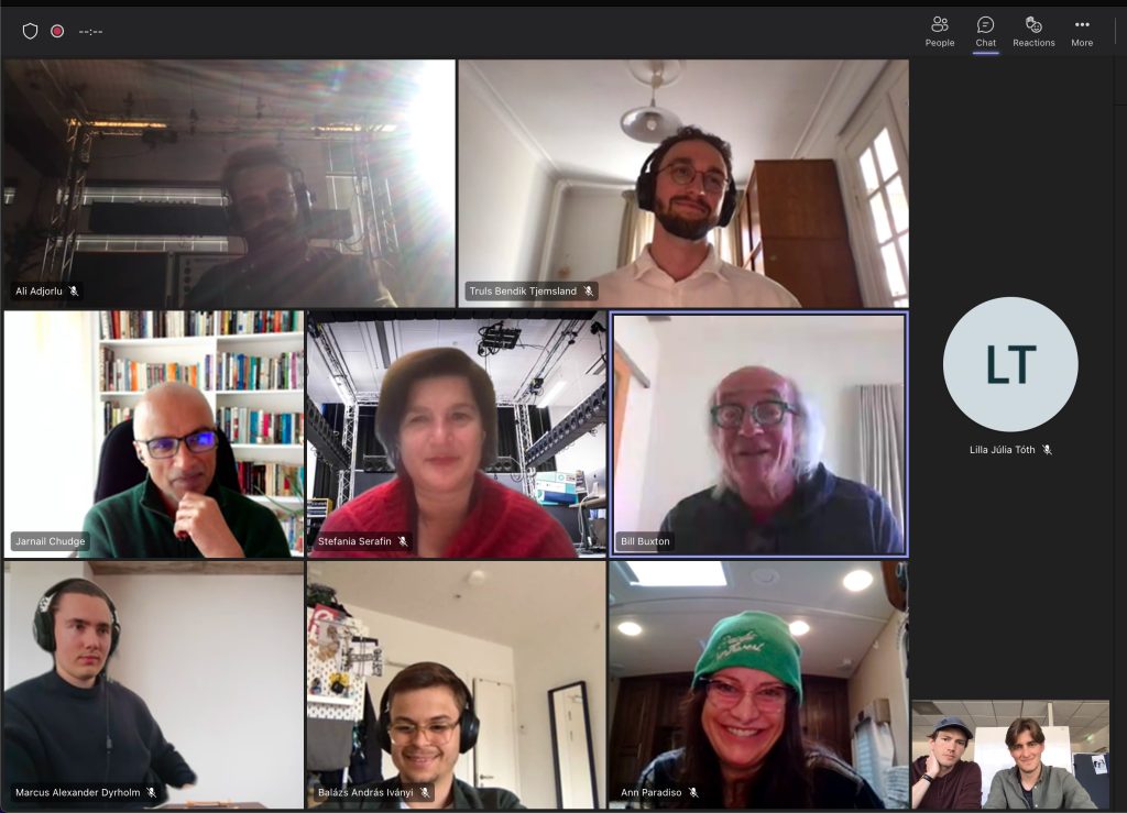 Captura de pantalla de una reunión de Teams con una galería de personas que participaron en la creación de DuoRhythmo