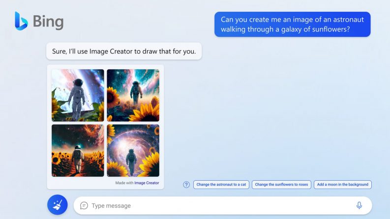 Imagen de un usuario que le pide a Bing crear la imagen de un astronauta